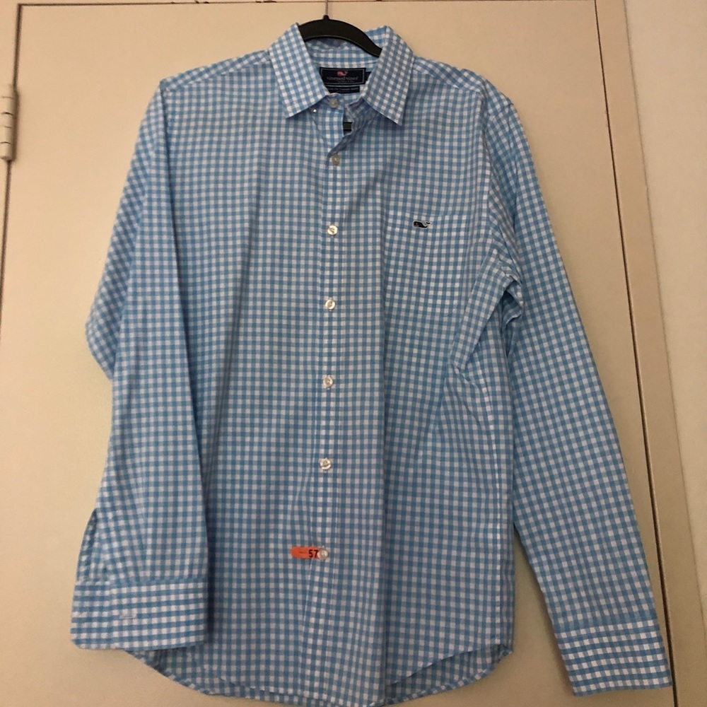 Vineyard Vines, blue & white button down, size M.
